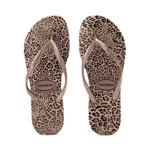 Havaianas Womens Sand Grey/golden Slim Leopard-print Rubber Flip-flops